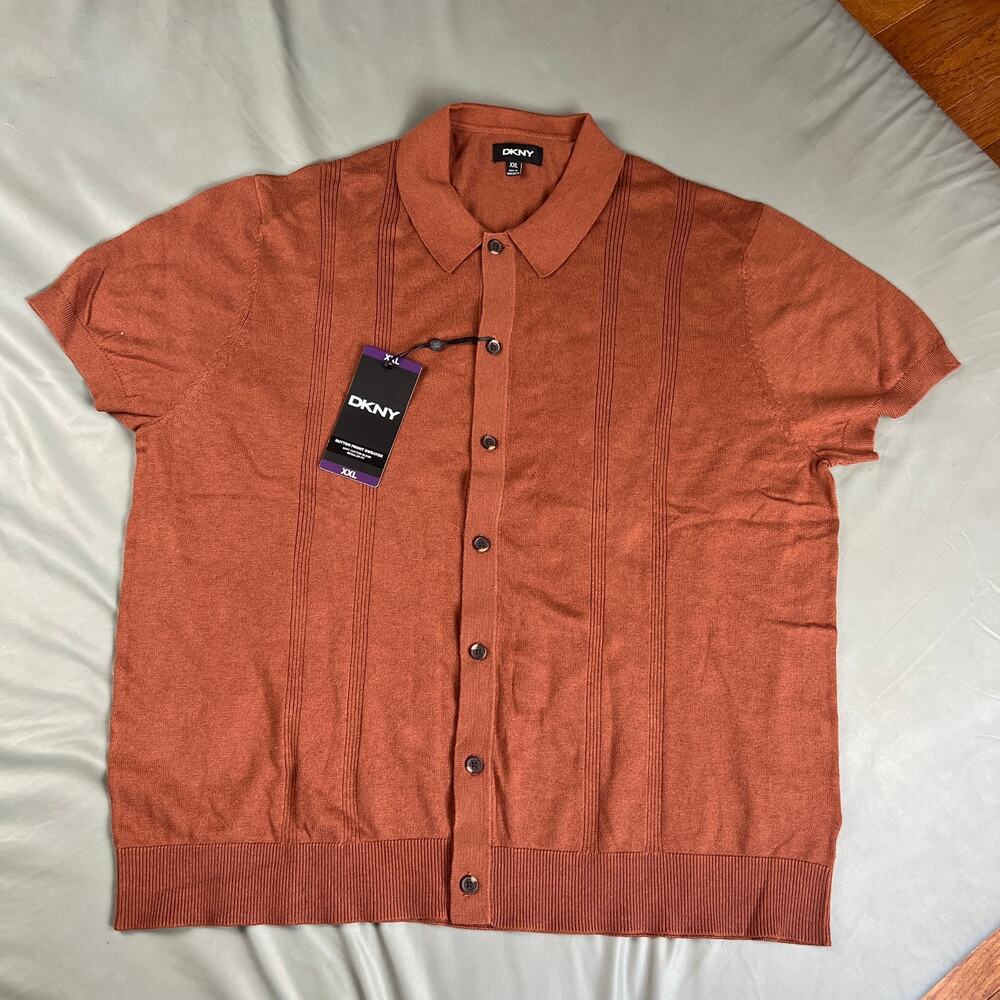 DKNY Men's Button Front Sweater - NWT - Rust Orange- XXL